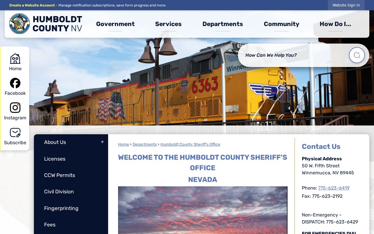 Humboldt County warrant check sheriff contact page