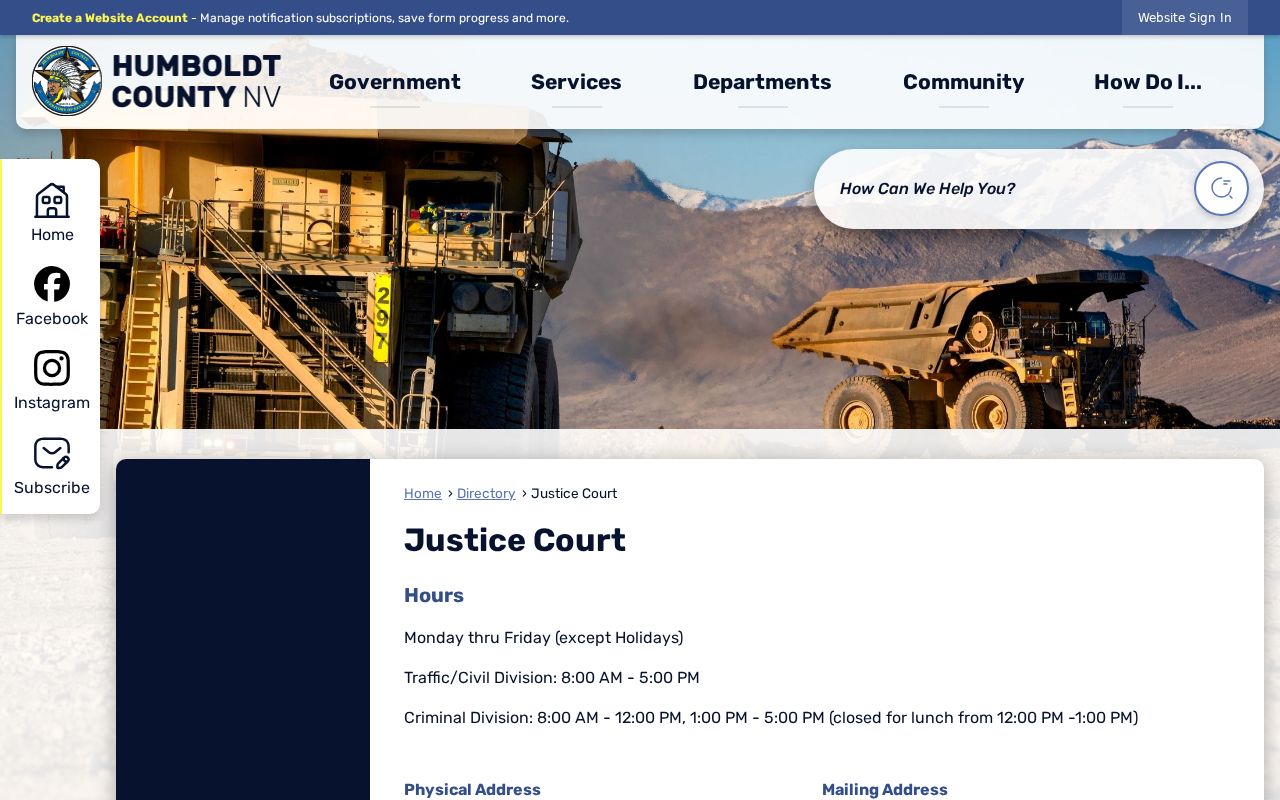 Humboldt County bench warrant lookup Justice Court information