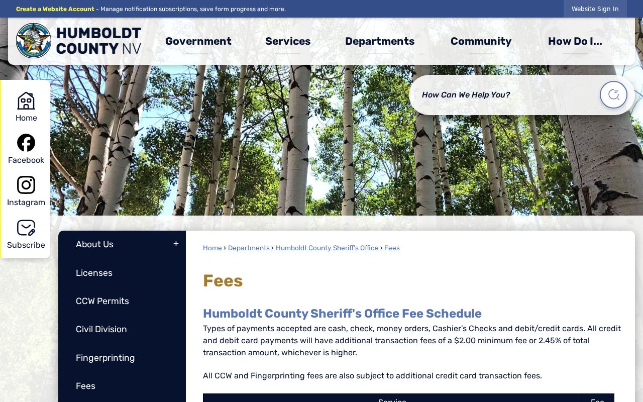 Humboldt County city court warrant sheriff fee information
