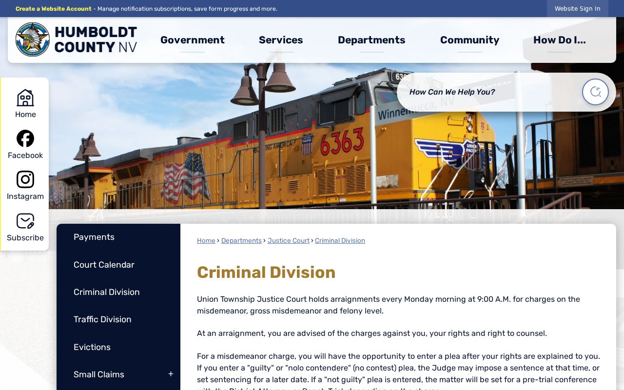 Humboldt County warrant records criminal arraignment information